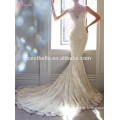 Latest Hot sale Sexy Sleeveless White Long trailing Lace Wedding Dress with Long tail